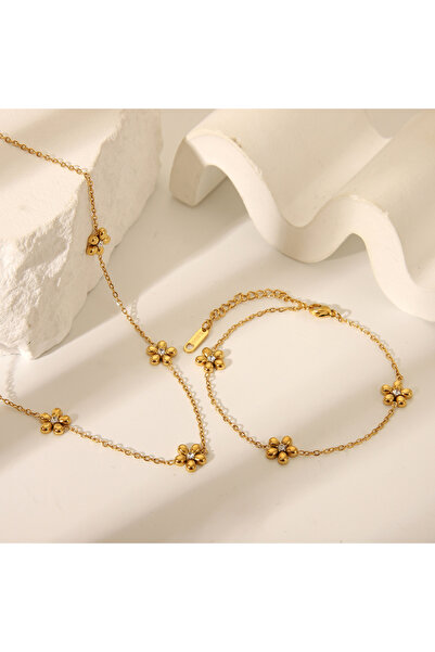 OEM Necklace and bracelet Top Bottom Set with links and floral elements with ...