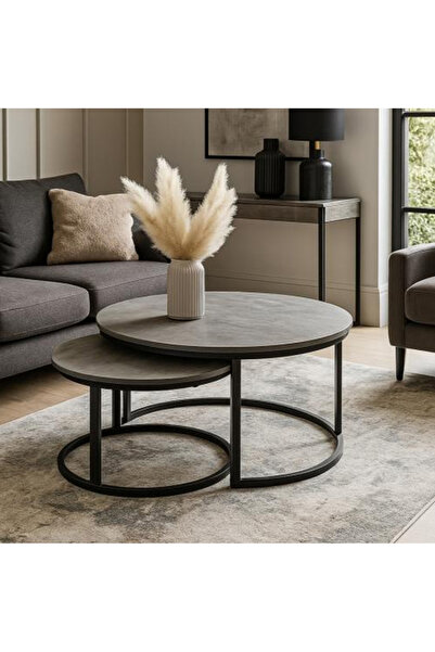 DEC60 Wood 2 Piece Service Table Set Round