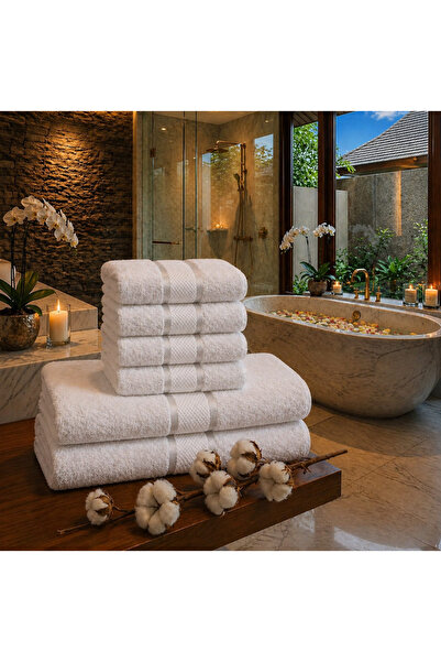 Lenjeria Pufoasa Top Bottom Set of 6 ROYAL Premium Towels – 100% Combed Cotto...