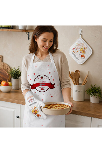 OEM Kitchen Gift Set for Mom - 3 Piece Pack: Apron, Thermal Glove and Pot Hol...