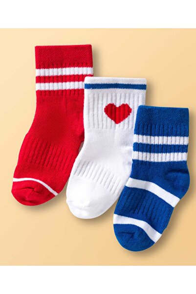 Cute Walk by Babyhug Ankle Length Solid Socks with Stripes Pack of 3 - Red/ W...