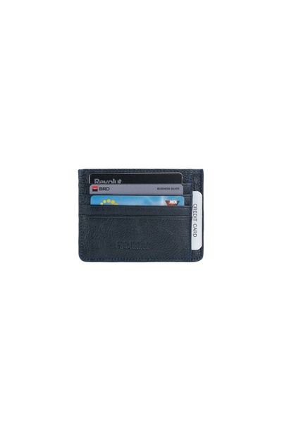 Posete Fagaras Terry Card Holder - Navy Blue, Genuine Leather Card Holder , W...