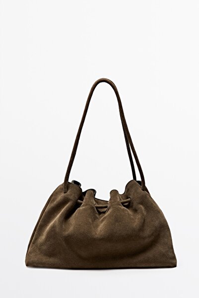 Massimo Dutti Büzgülü süet deri çanta