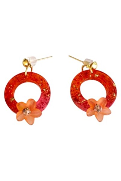 OEM Round earrings with flower, Unique, bohemian style, in degrade, pink, ora...