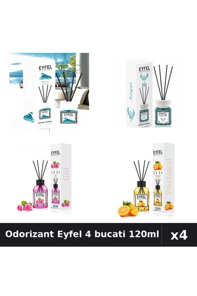 Eyfel Set 4 Odorizante Camera cu Betisoare - Angel, Ocean, Trandafir, Portoca...
