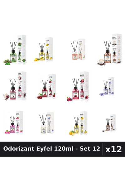 Eyfel Set 12 Odorizante Camera cu Betisoare - 12 Arome Asortate, 120ml