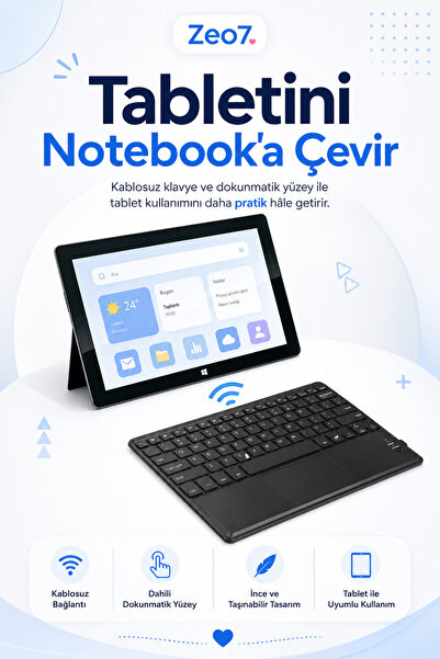 Zeo7 Bluetooth Touchpad Klavye, Tablet ve iPad Uyumlu, İnce Kablosuz Tasarım,...