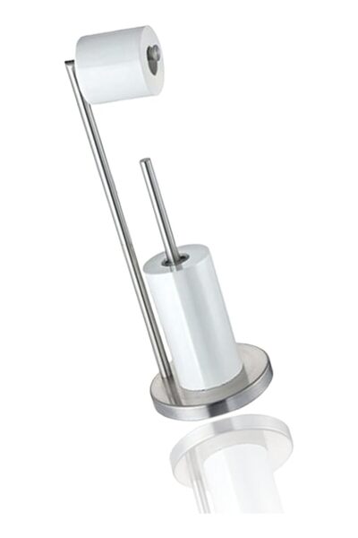 The Bros Brushed Nickel Free Standing Toilet Paper Holder with Storage - Orga...