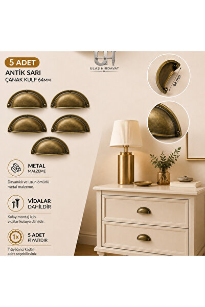 Ulaş Hırdavat Metal Çanak Kulp Tas Midye Kulbu Modern Retro Rustik Dolap Çekm...