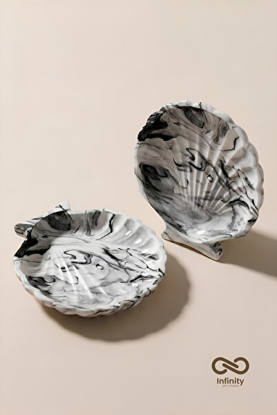 Infinity Art Studio Mineral Concrete Shell Oyster Jewelry Plate Set of 2 • Va...