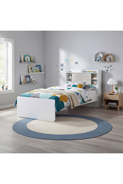 Home Box سرير فردي بلون العاج مع لوح رأس قابل للانزلاق مع مساحة تخزين - 90×20...
