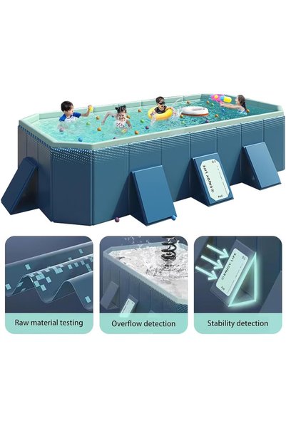 GGEROU Foldable Swimming pool, non inflatable swimming pool, outdoor family square swimming pool, rectangular above ground swimming pool, with drain plugs and holes, easy to assemble（3m）