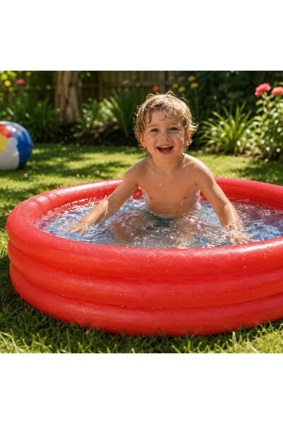 KMT Inflatable Pool for Children, 3 Rings, 102x25cm, Red, Ideal for Yard and ...