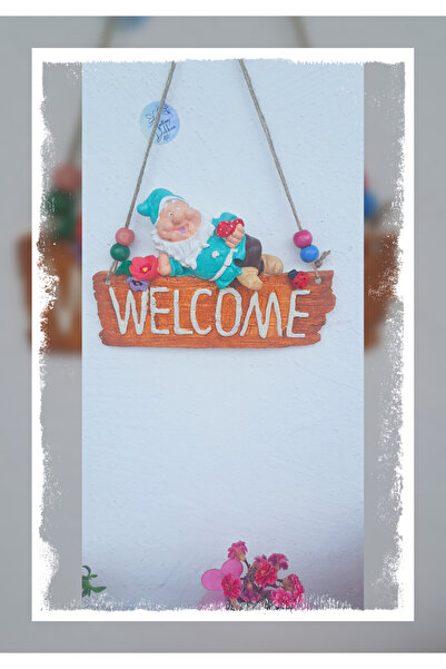 El Yapımı Welcome Kapı Süsü - Sevimli Gnome Figürlü Dekoratif Duvar Süsü