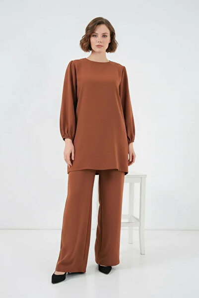 Şeker Portakalım Women's Long Sleeve Round Neck Milk Coffee Color Set