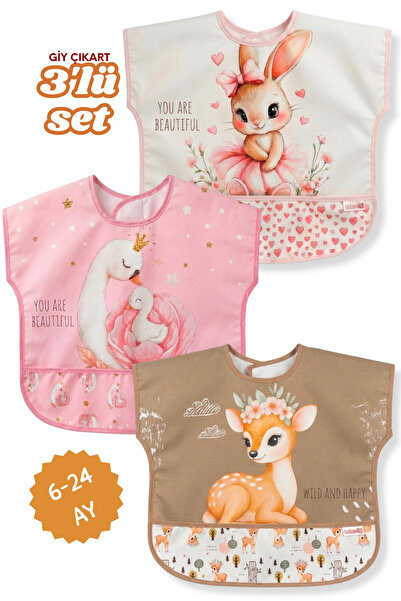 Bebechi 3'Lü Set Tavşan-Ceylan-Kuğu Kısa Kollu Bağlamalı Ayarlanabilir Sıvı G...