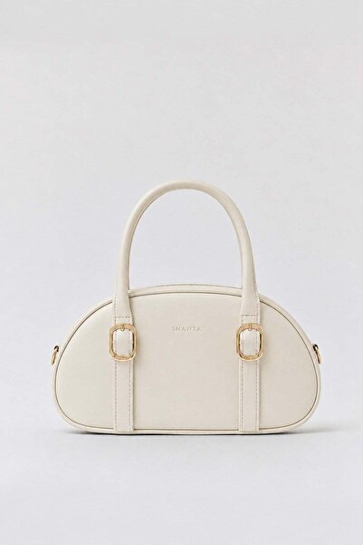 Shanta Cream D61 Gold Buckle Oval Design Zippered Large Internal Volume Styli...