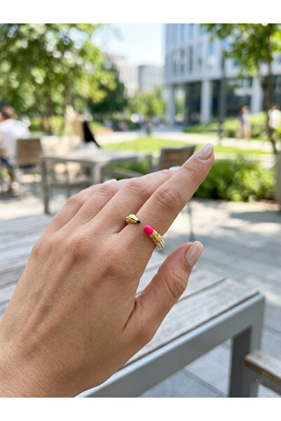 MuseumofYou Pencil Design Ring Adjustable - Gold Plated - Enamel