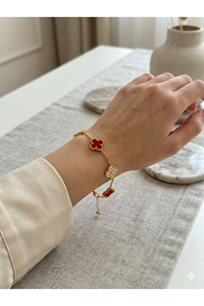 FOR YOU TAKI by Ezgi Women's Gold Two-Tone 5 Clover Stone Steel Bracelet