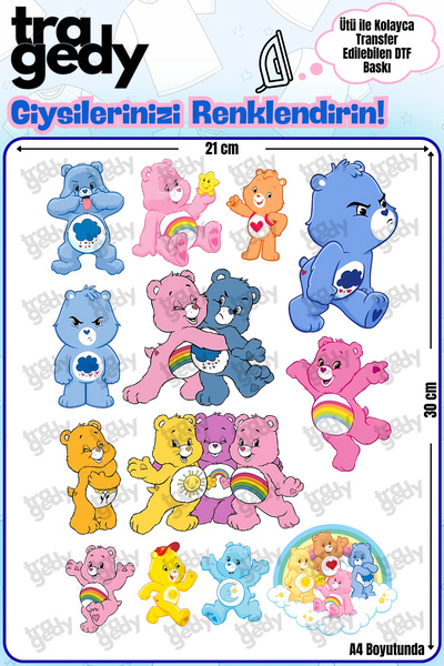 TRAGEDY A4 Size Iron-On Fabric-Adhesive Carebears Design Dtf Printing