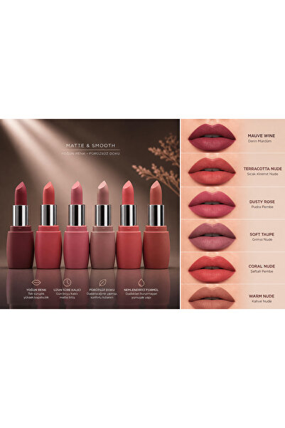 Seckinnn 6’lı Ultra Matte Nude Ruj Seti – Mauve Wine, Terracotta Nude, Dusty ...
