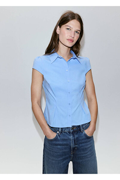MANGO Woman Kısa kollu slim fit gömlek