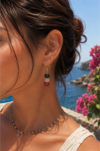 MODA MANANI Minimal Summer Earrings with Colorful Stone Detail