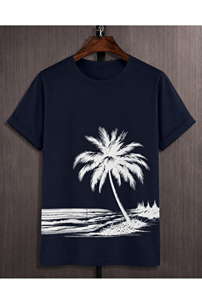 VODEXA Tricou oversize unisex PALM TREE ON THE BEACH Imprimat 100% bumbac Tri...