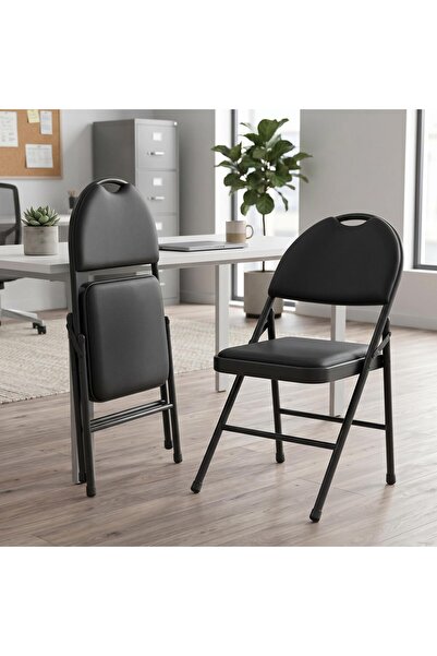 Garvee 2 Pack Padded Folding Chairs, PU Leather Upholstered High Back Chairs