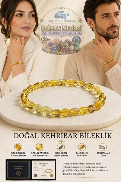 GÜMÜŞTEL EL SANATLARI Certified Natural Amber Adult Bracelet