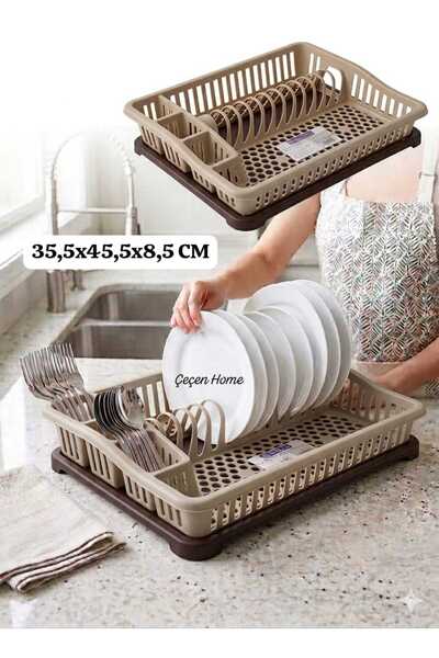 ÇEÇEN HOME Petek Dokulu Plastik Tek Katlı Tabaklık Tezgah Üstü Bulaşıklık, Sü...