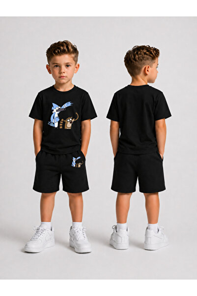 LORVEX Set tricou și pantaloni scurți pentru copii, din bumbac imprimat, de v...