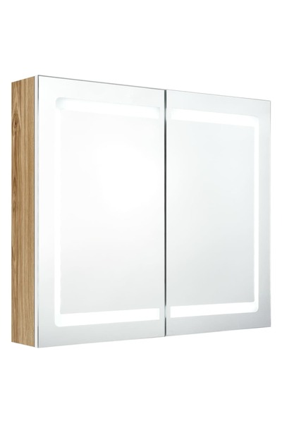 vidaxl Dulap de baie cu oglindă și LED, alb și stejar, 80x12x68 cm