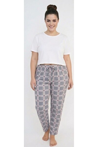 noend Large Size Cotton Summer Breathable Fabric Gray Plaid Pattern Women's P...