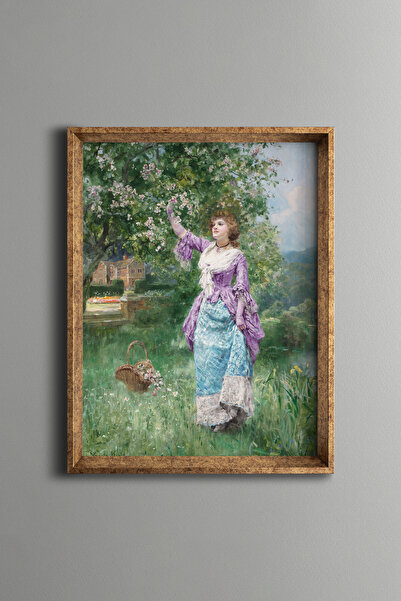 epiqart Elegant Woman in the Spring Garden - Vintage Patterned Frame - Slim M...
