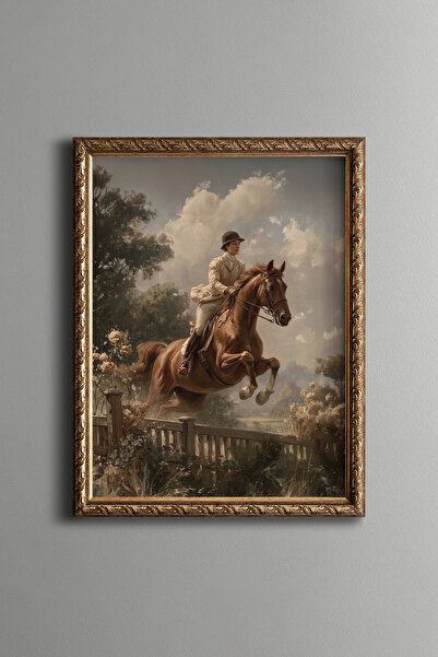 epiqart Elegant Rider and Horse - Vintage Patterned Frame - Slim Model