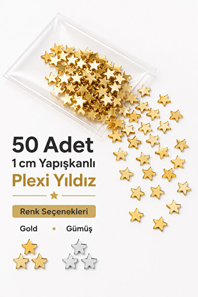 BKTASARIM Gold Pleksi Yıldız 1 Cm Yapışkanlı Hobi Süsleme Aksesuar 50 Adet
