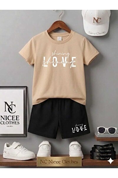NC Nicee Clothes LETNJA DEČJA MAJICA I KRATKE HLAČE UNISEKS (BELI OTISAK LJUB...