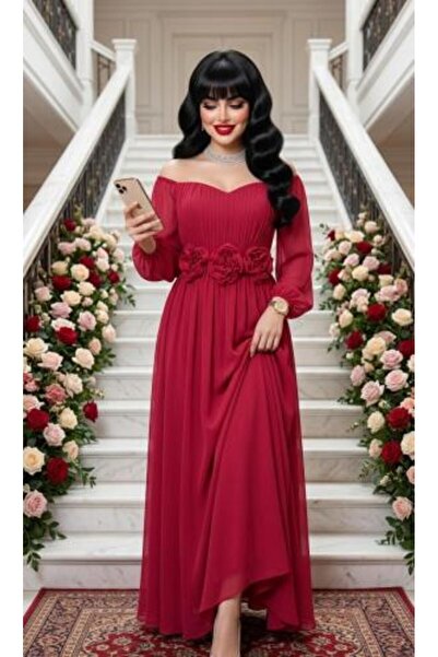 vela Red Chiffon Occasion Dress Drapé