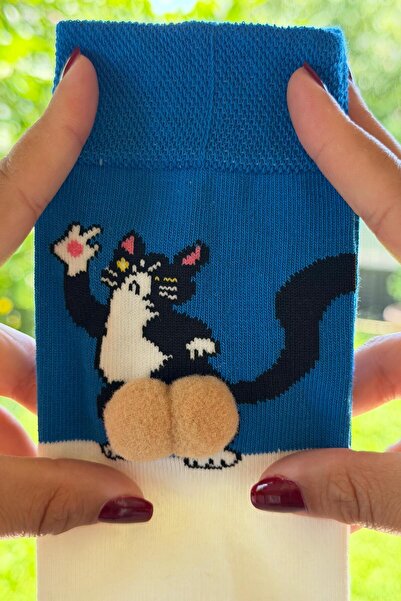 LouSocks Kedi Desenli Ponpon Çorap