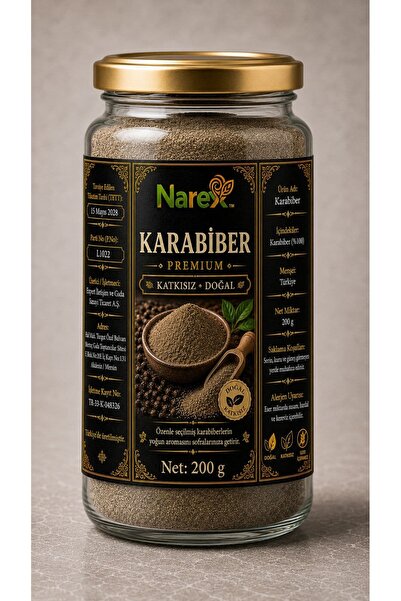 NAREX Karabiber 200 Gr Cam Kavanoz Doğal Taze Öğütülmüş Premium Kalite
