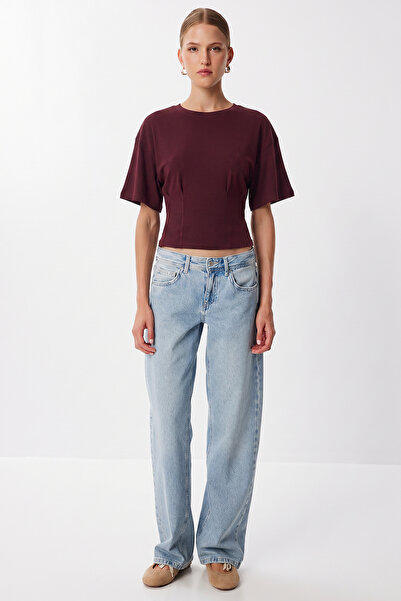 Lovelyİstanbul Waist-Fitted Cotton Knitted Blouse Lub0356 Mürdüm