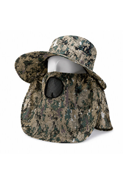 SAVEX Ense Korumalı Outdoor Şapka - Maskeli - Dijital Kamuflaj (M-1)-