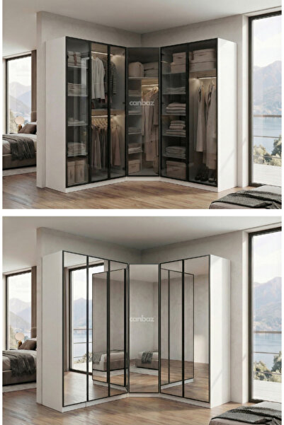 CANBAZ FURNİTURE Esla modüllü köşe 6 cam kapaklı %100 MDF(KURULUM DAHİL)