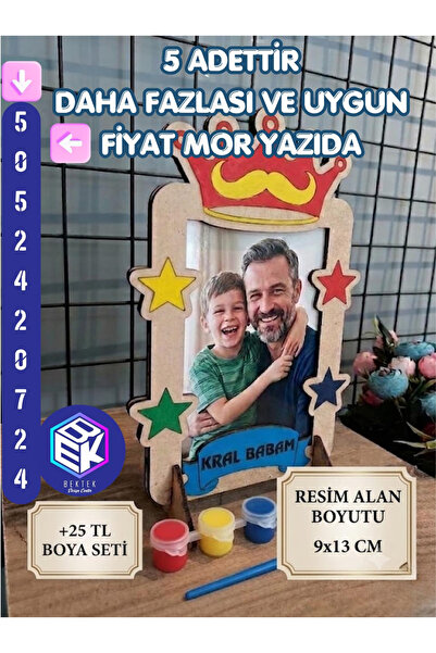 BekTek BABALAR GÜNÜ AHŞAP BOYAMA ÇERÇEVE BOYALI 5 ADET
