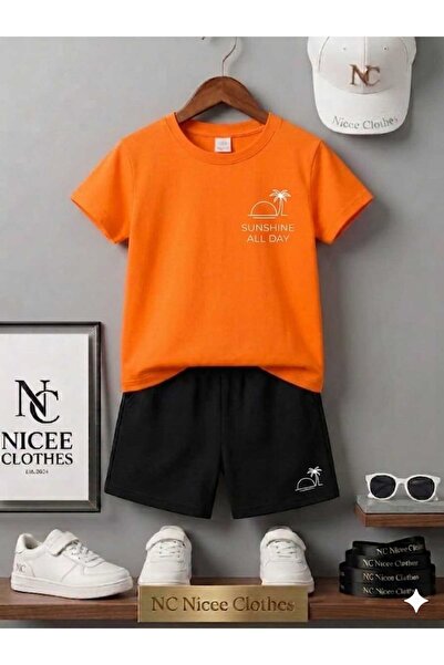 NC Nicee Clothes Summer Children's T-Shirt Shorts Unisex (White with Small Is...