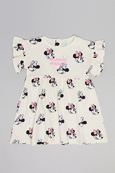 R&B Minnie Mouse Print Fit & Flare Dress with Flutter Sleeves