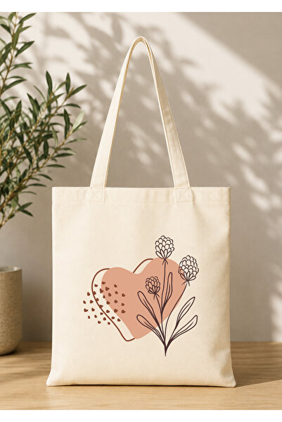 Eylül Design Vintage Boho Patterned Printed Raw Fabric Bag Organic Tote Bag