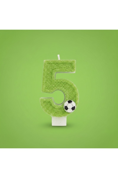 Miki & Miki Yeşil Simli Pasta Mumu Doğum günü mum 5 yaş Futbol Konsept
