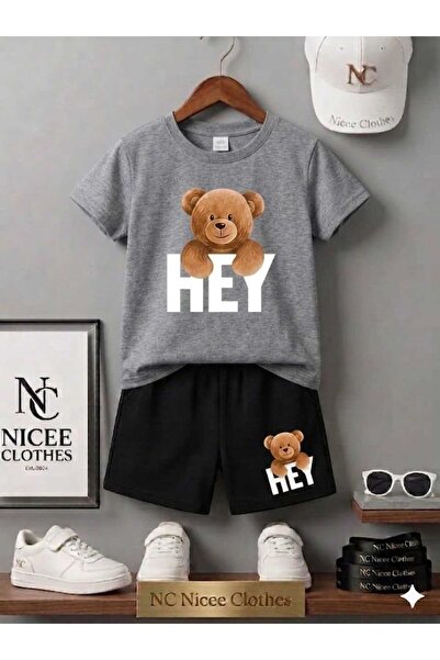 NC Nicee Clothes LETNJA DEČJA MAJICA I KRATKE HLAČE UNISEKS (BELI ŠTAMP SA ME...